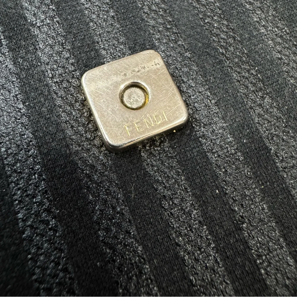 Fendi Vintage Striped Pequin Black Canvas Leather Small Mini Crossbody Bag Purse - Picture 4 of 17